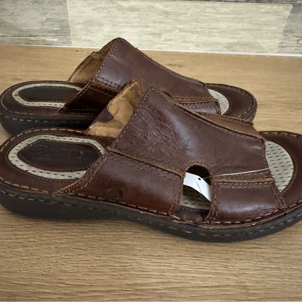 Born Men's Rich Brown Leather Slide Sandals